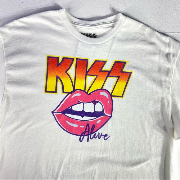 KISS White Pink Lips Oversized Graphic T-Shirt L - Picture 3 of 8